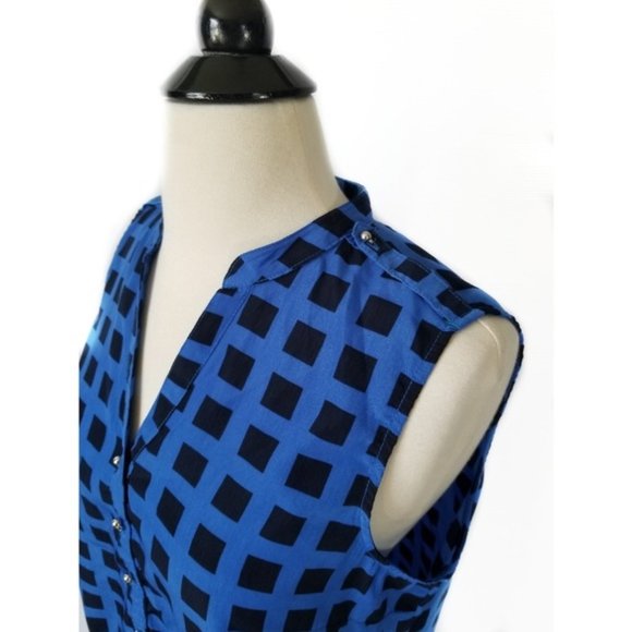 Womens Black & Blue Grid Print Sleeveless Top S - Picture 7 of 8